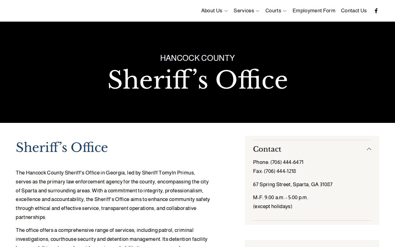 Hancock County jail releases 24 hours sheriff contact page